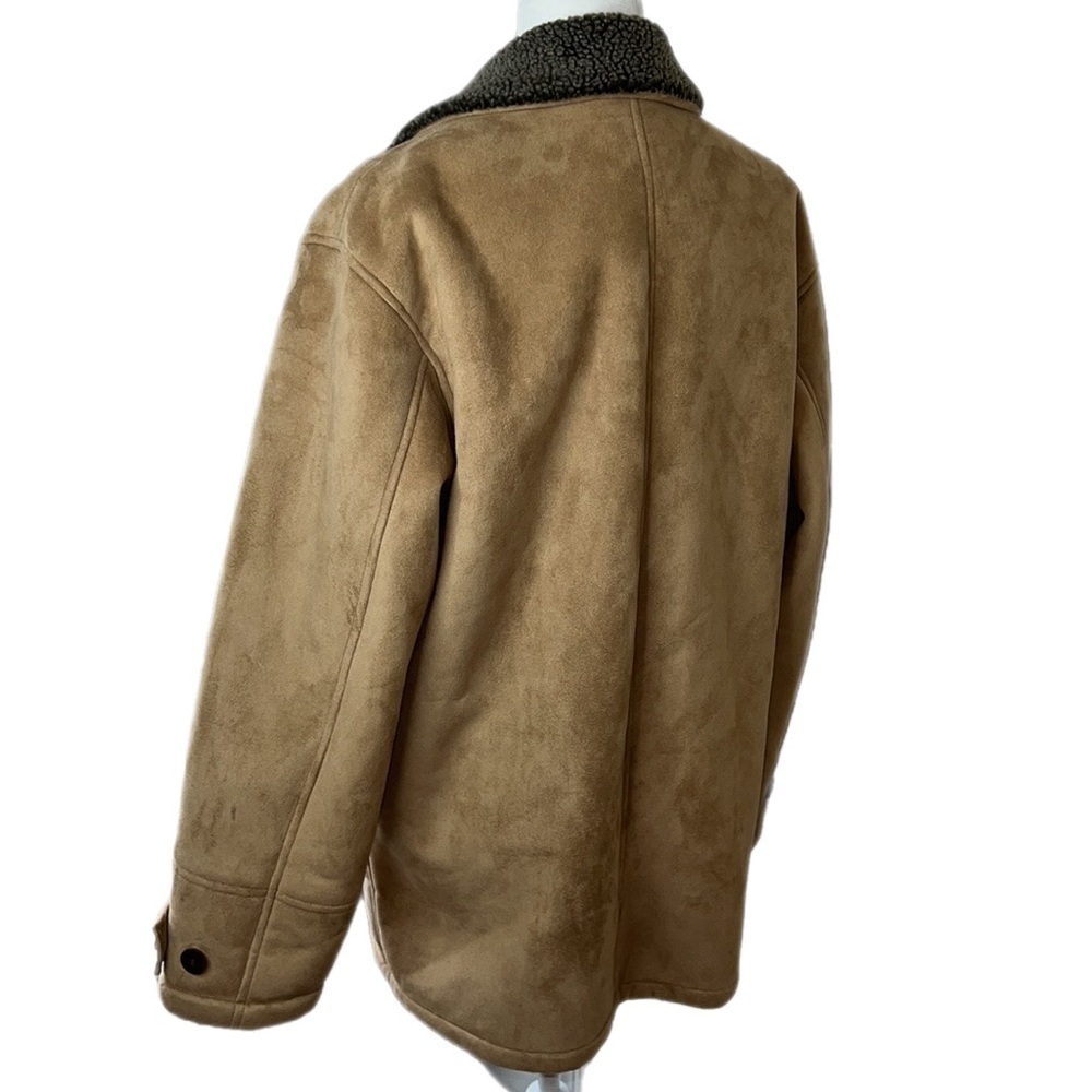 RFT Rainforest Mens Faux Sherpa Pockets Button Up Coat Beige/ Gray M - Picture 4 of 15